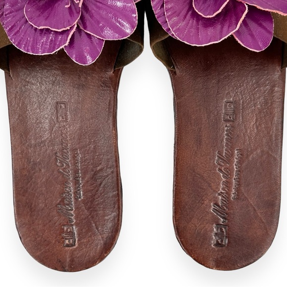 Artisan Handmade Flower Embellished Brown & Purple Flat Leather Sandals - Picture 5 of 7